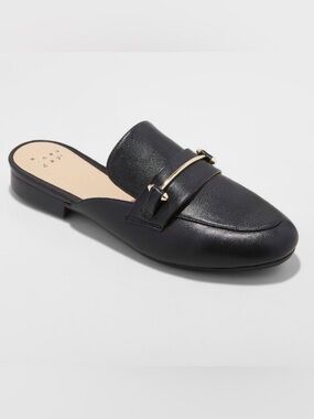 Target Black Slip-On Mule with Gold Bar Accent